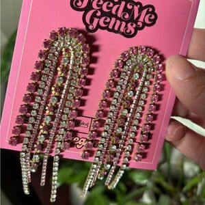 Feed Me Gems Pink & Clear Rhinestone Drop Earrings